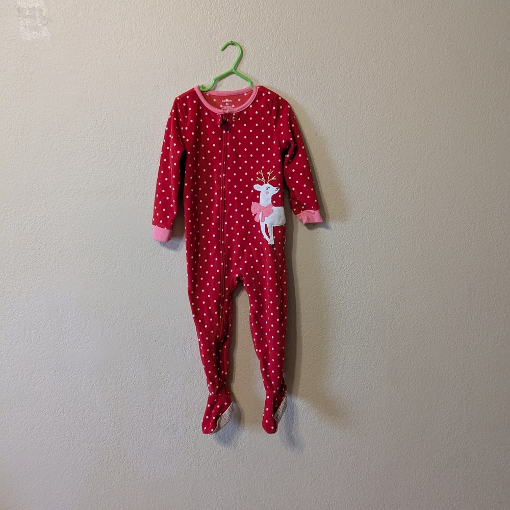 Red Polka Dot Kids One Piece with Reindeer Design